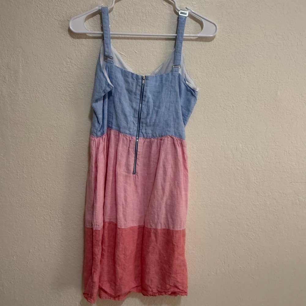 Cynthia Rowley 100% Linen Colorblock Mini Dress Blue Pink Coral Size 6 Pocket - Picture 5 of 10
